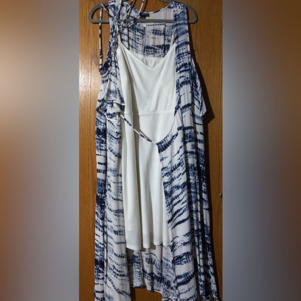 BLUE TIE-DYE GAUZE COLD SHOULDER WRAP MIDI DRESS - Picture 3 of 7